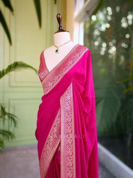 Raga Magenta Silk Saree with Brocade Motifs