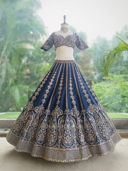 Zoyaara Paisley Blue Silk Satin Lehenga Choli Set