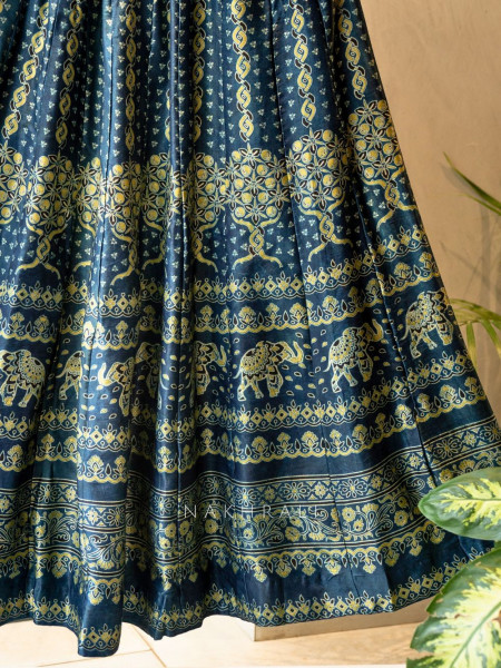 Jhoom Blue Modal Silk Ajrakh Skirt – Nature’s Bloom