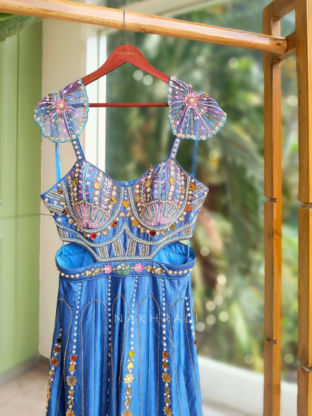 Celestia Blue Jumpsuit with Sequin & Bead Embroidery