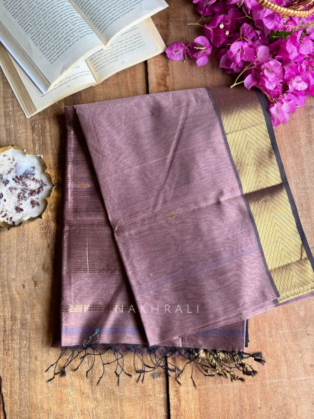 Maahishmati Lilac Maheshwari Saree with Zari Border