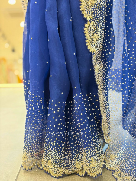 Noorwyn Royal Blue Saree with Cut Dana Sequin Work