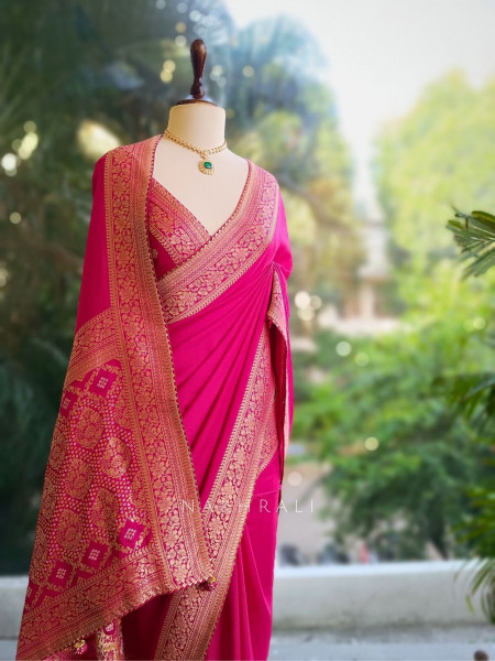 Raga Magenta Silk Saree with Brocade Motifs