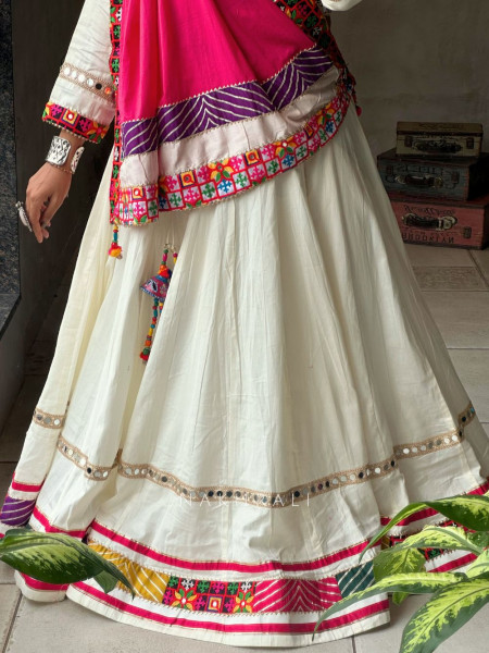 Rasila White Chaniya Choli with Vibrant Mirror & Thread Embroidery