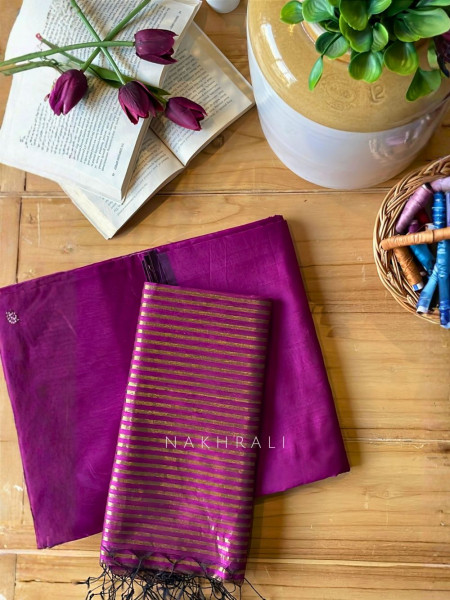 Taga Maheshwari Magenta Dress Material with Zari Stripe Dupatta