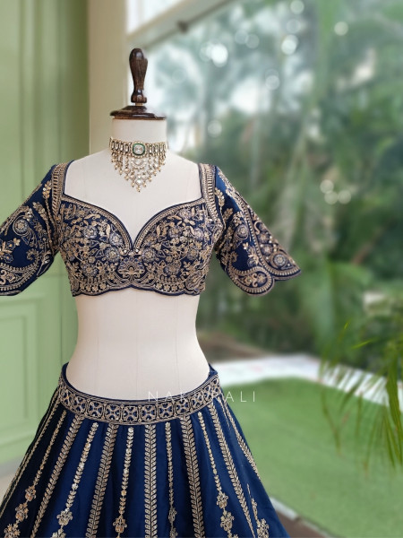 Zoyaara Paisley Blue Silk Satin Lehenga Choli Set