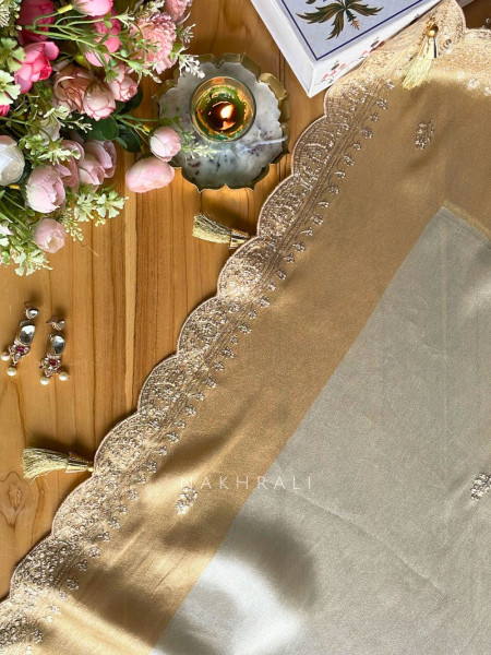 Skylight Cream Zari Weaved Saree with Embroidered Border