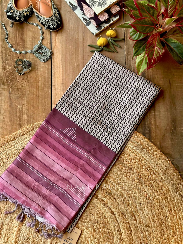 Image of Amoli Pink Printed Silk Saree