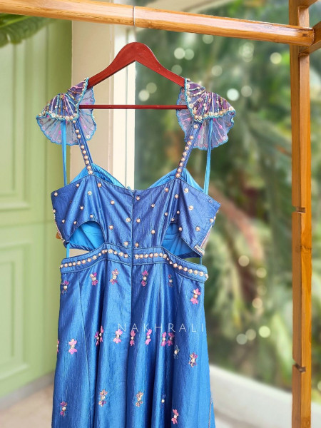 Celestia Blue Jumpsuit with Sequin & Bead Embroidery
