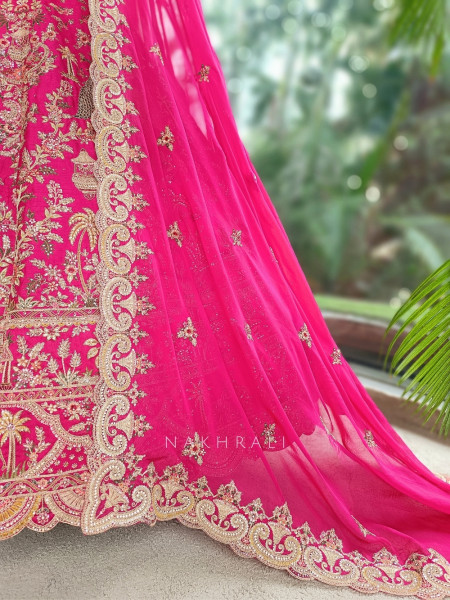 Dastaan Magenta Raw Silk Bridal Lehenga