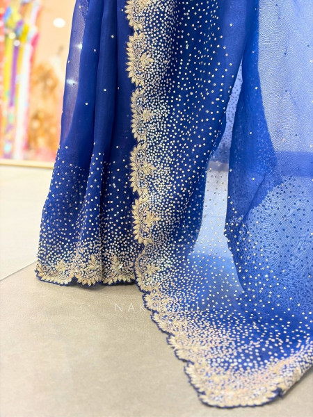 Noorwyn Royal Blue Saree with Cut Dana Sequin Work