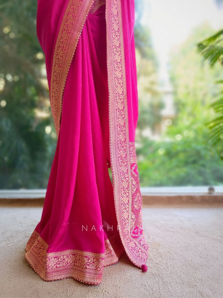 Raga Magenta Silk Saree with Brocade Motifs