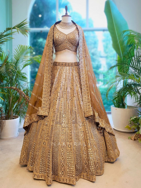 Golden Brown Sequin Embroidered  Lehenga