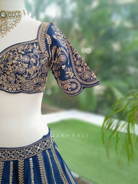 Zoyaara Paisley Blue Silk Satin Lehenga Choli Set
