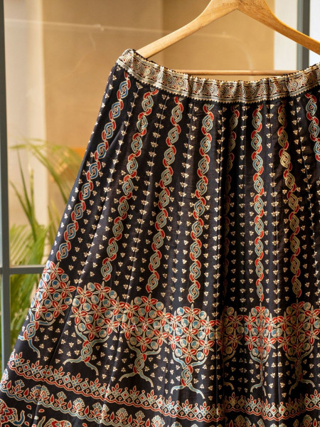 Jhoom Black Modal Silk Ajrakh Skirt – Nature’s Bloom