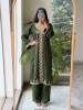 Suvrini Green Mashru Silk Kurta Pant Set With Gota Patti &amp; Zardozi Work
