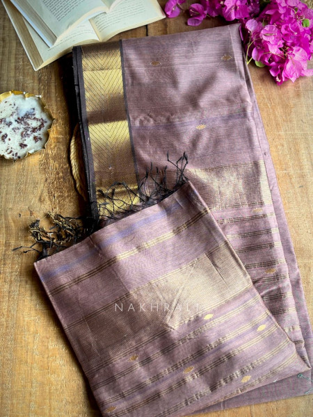 Maahishmati Lilac Maheshwari Saree with Zari Border