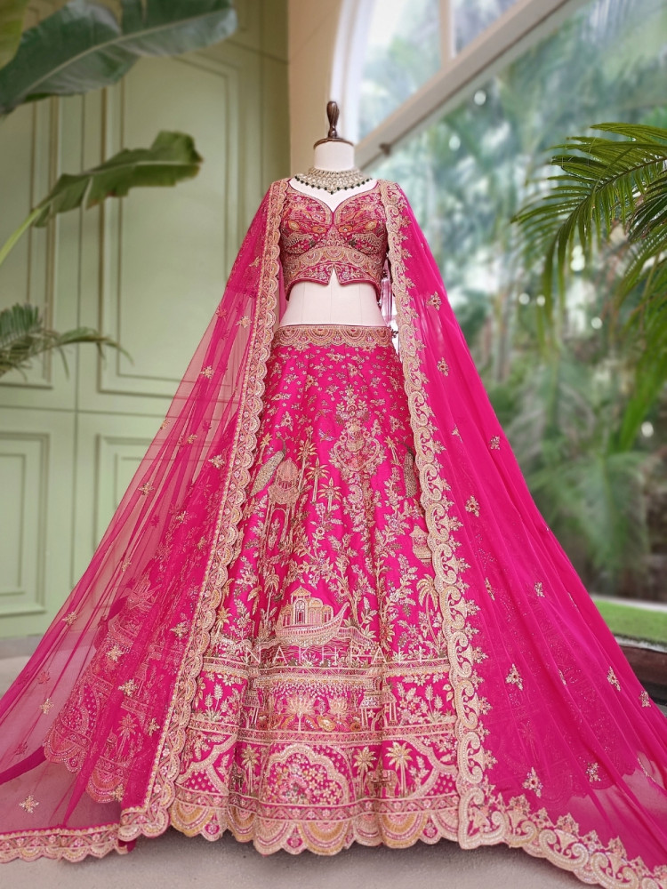 Image of Dastaan Magenta Raw Silk Bridal Lehenga