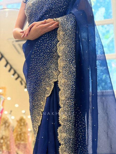 Noorwyn Royal Blue Saree with Cut Dana Sequin Work