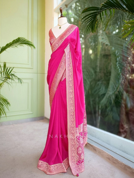 Raga Magenta Silk Saree with Brocade Motifs