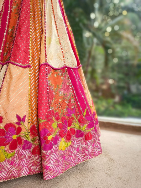 Tarang Multicolor Silk Patchwork Lehenga Set with Embroidery