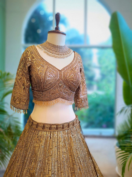Golden Brown Sequin Embroidered  Lehenga