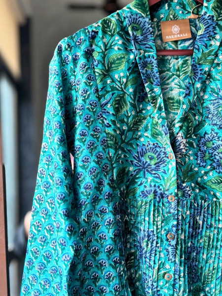Patel Green Cotton Shirt with Floral Print
