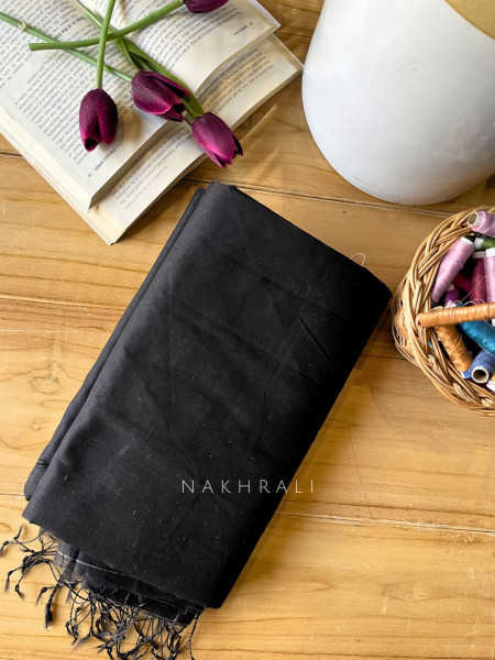 Taga Maheshwari Black Dress Material with Zari Stripe Dupatta
