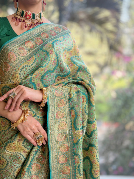 Chaarvi Sea Green Banarasi Silk Saree