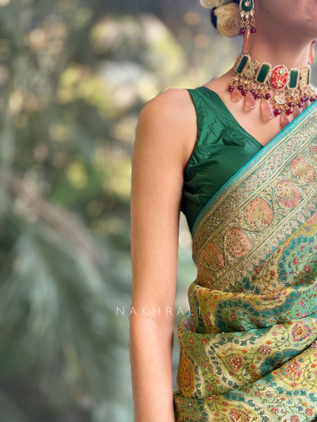 Chaarvi Sea Green Banarasi Silk Saree