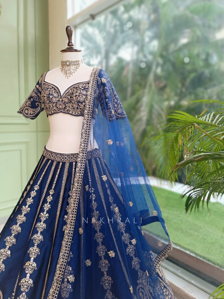 Zoyaara Paisley Blue Silk Satin Lehenga Choli Set
