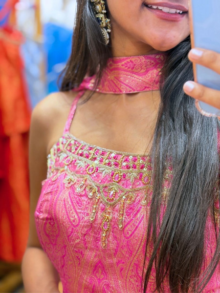 Kaelina Magenta Suit Set with Intricate Paisley Embellished Work