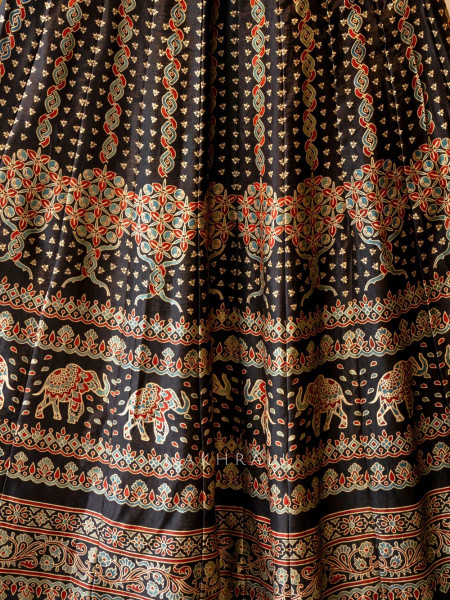 Jhoom Black Modal Silk Ajrakh Skirt – Nature’s Bloom