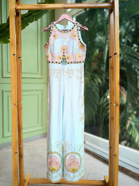 Oceana Sea Green Jumpsuit with Sequin & Beads Work