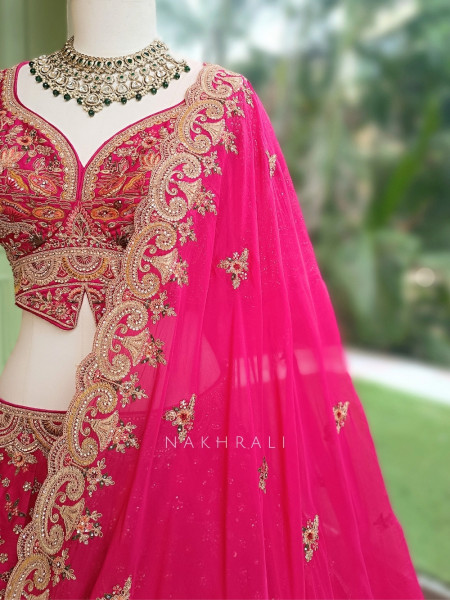 Dastaan Magenta Raw Silk Bridal Lehenga
