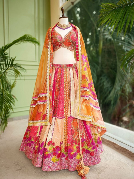 Tarang Multicolor Silk Patchwork Lehenga Set with Embroidery