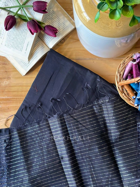 Taga Maheshwari Black Dress Material with Zari Stripe Dupatta