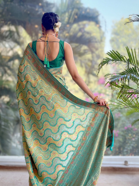 Chaarvi Sea Green Banarasi Silk Saree