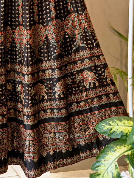 Jhoom Black Modal Silk Ajrakh Skirt – Nature’s Bloom