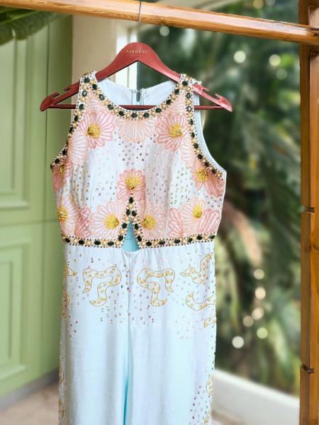 Oceana Sea Green Jumpsuit with Sequin & Beads Work