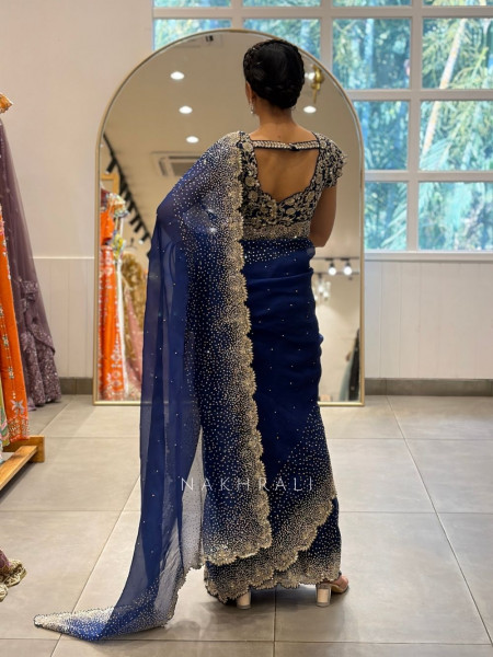 Noorwyn Royal Blue Saree with Cut Dana Sequin Work