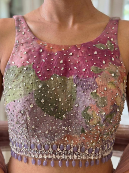 Kiyana Purple Indo Western Crop Top Plazzo Set with Stone Work