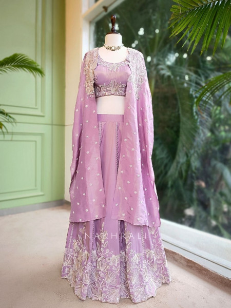 Iris Lavender Indowestern Skirt Set with Sequin Embroidery