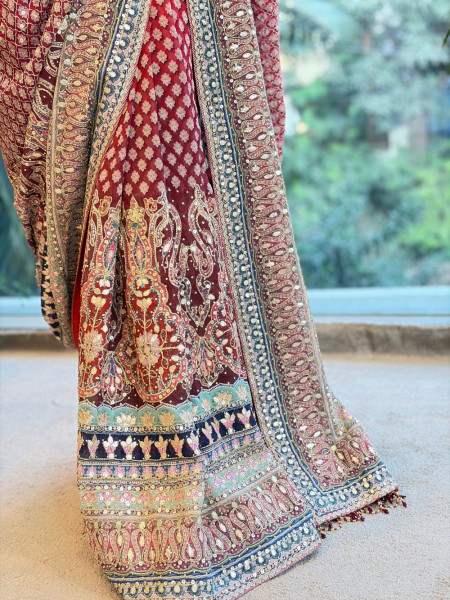 Ruby Red Saree with Zari and Sequin Work