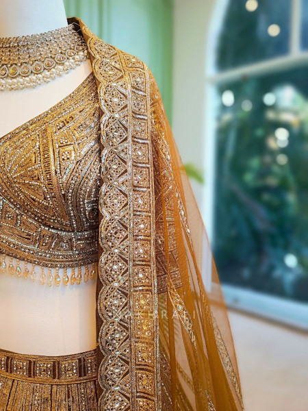 Golden Brown Sequin Embroidered  Lehenga