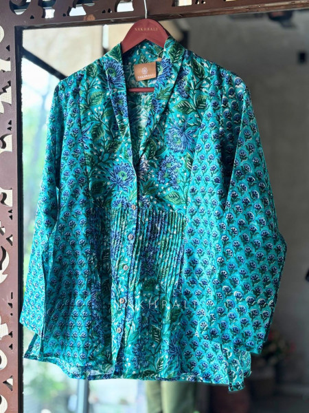 Patel Green Cotton Shirt with Floral Print