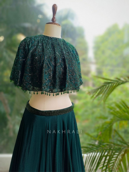 Enchante Cape Style Green Indo-Western Lehenga Set