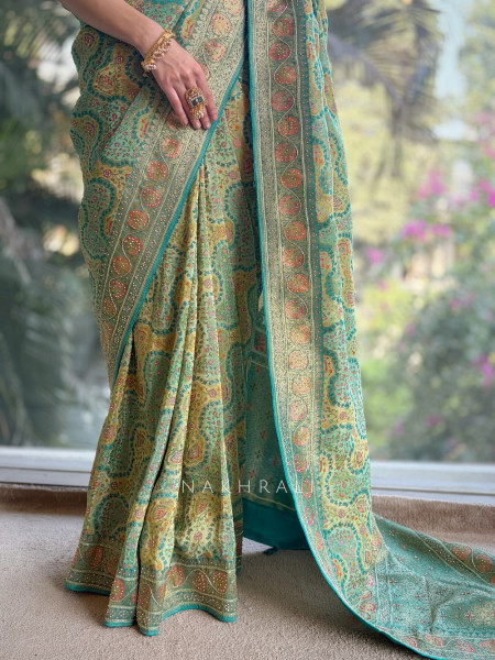 Chaarvi Sea Green Banarasi Silk Saree