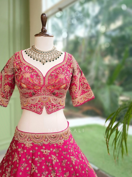 Dastaan Magenta Raw Silk Bridal Lehenga