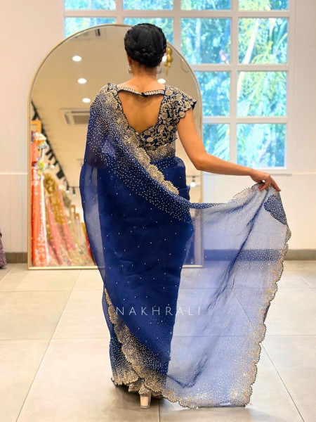 Noorwyn Royal Blue Saree with Cut Dana Sequin Work